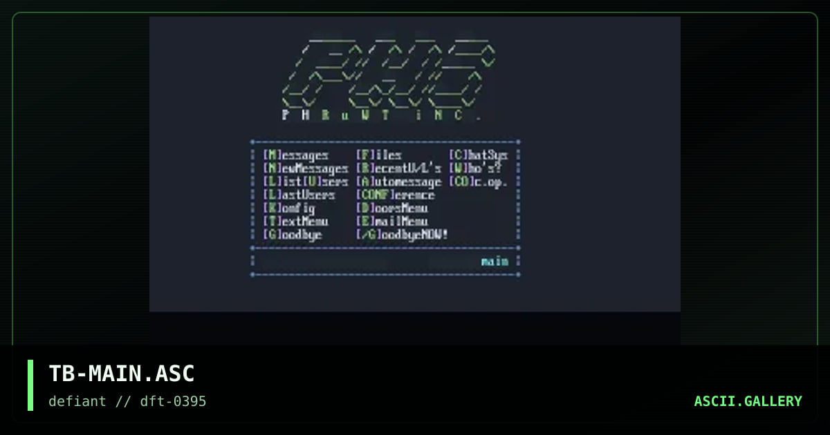 the PHRuWT tree Main Menu, by the boogeyman, 1995