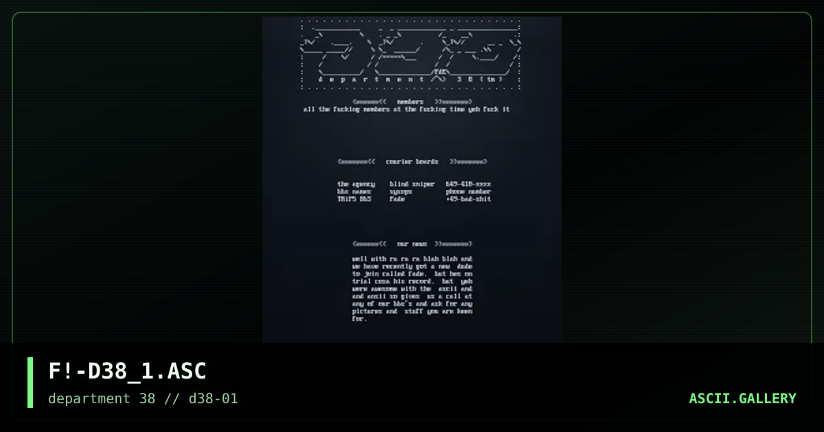 d38 .nfo File Layout & Logo, by fade, 1996