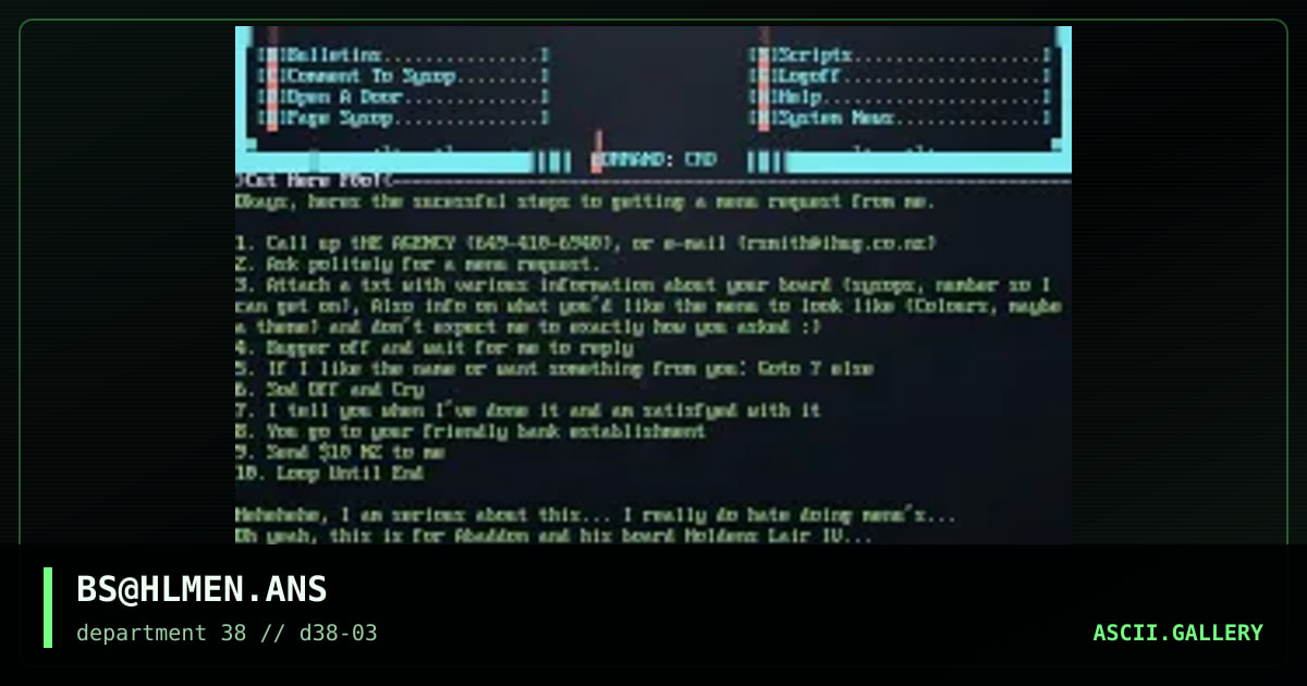 Holdens Lair IV Menu (ARRGH!), by blind sniper, 1997