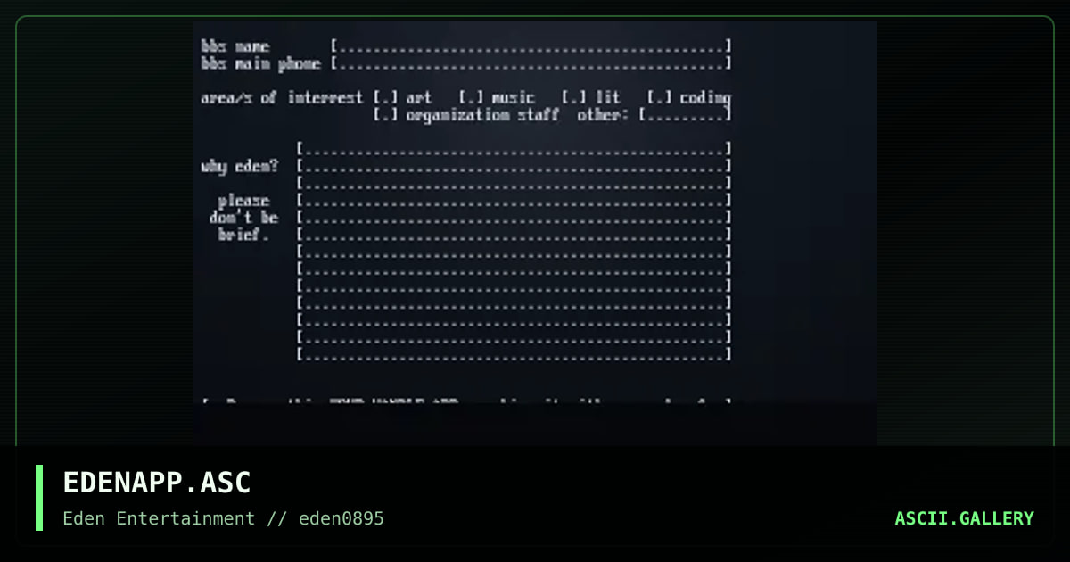 [eden application form], by eden, 1995