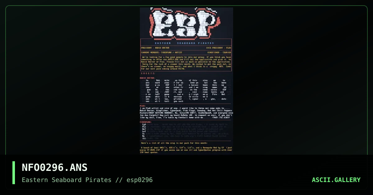 NFO0296.ANS, by esp, flea, cyberpunk, rabid doctor, 1996