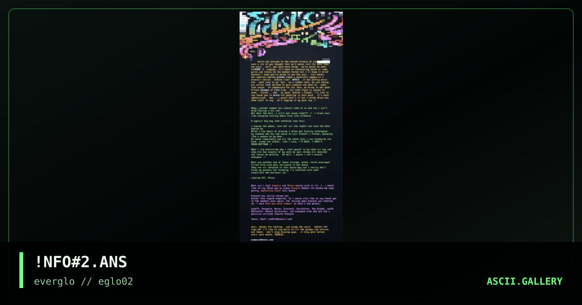 Info file for Everglo #2, by dfuse, samurai, shaft, 1997