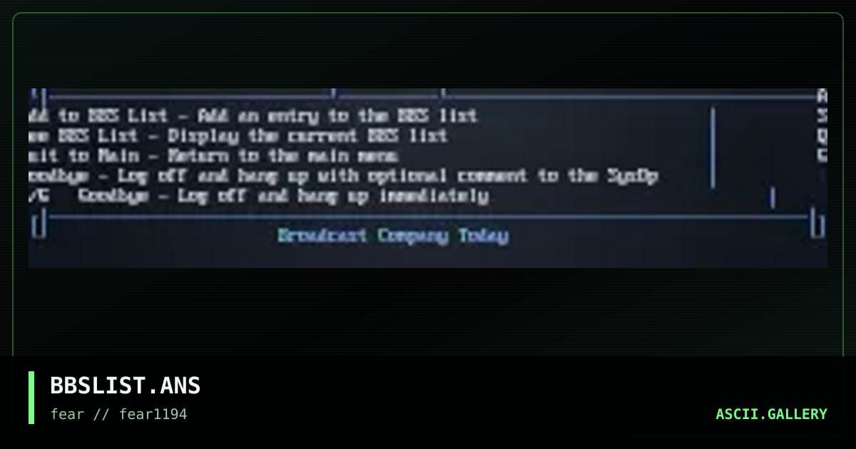 BBSLIST.ANS, by fear 519, 1994