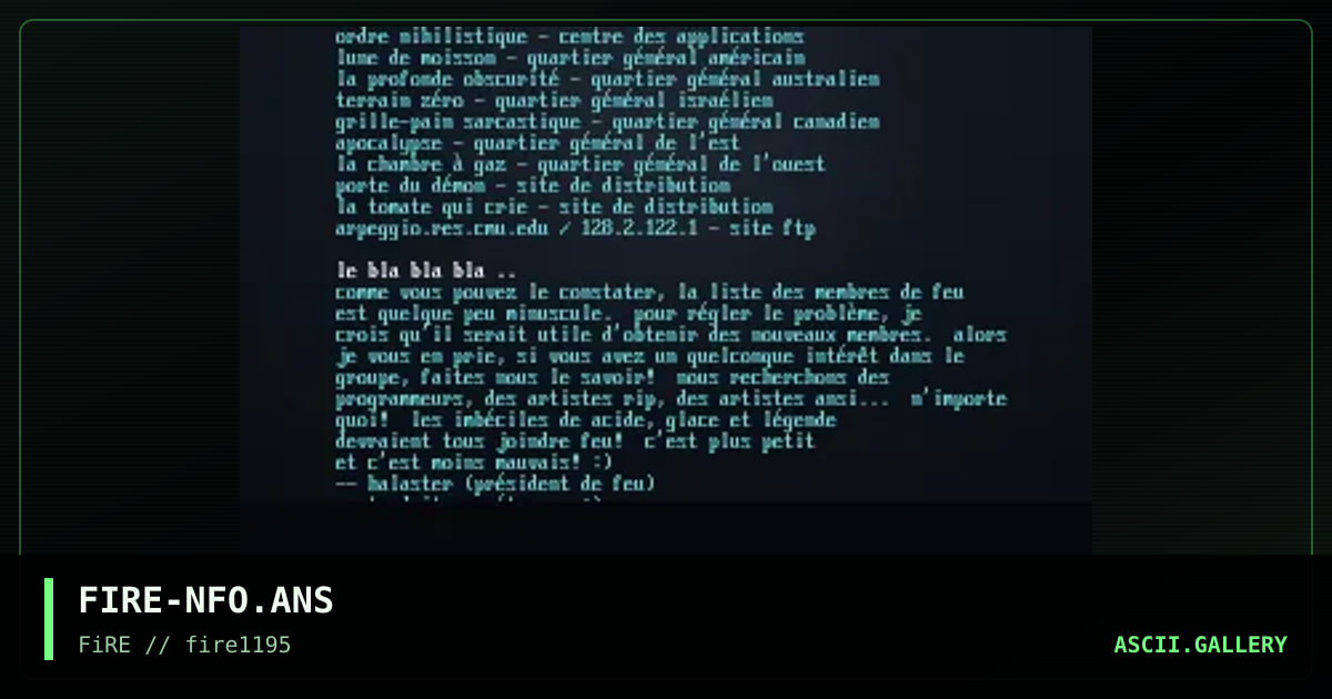 Fire Memberlist for 11/95, by eerie, 1995