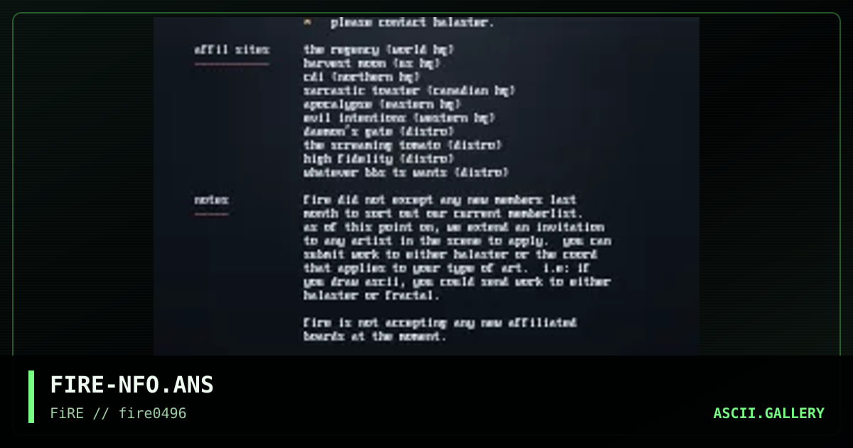 Fire Newsletter/Sitelist, by zoltar, 1996