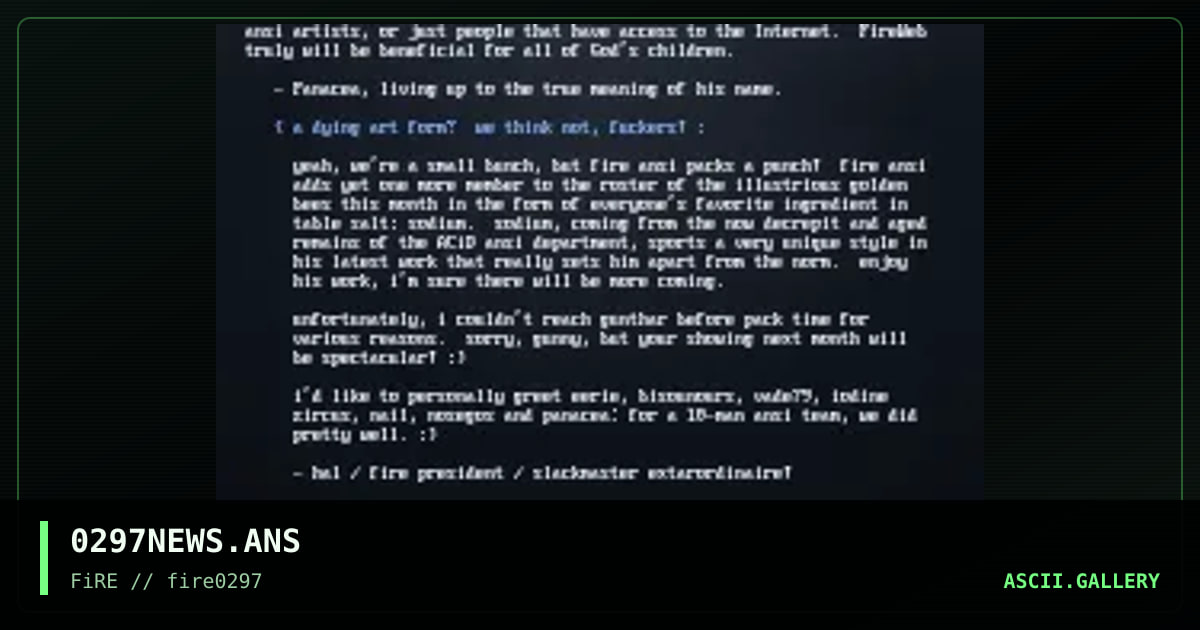 #INFO# Fire Newsletter for 2/97, by the night angel, halaster, god among lice, panacea, 1997
