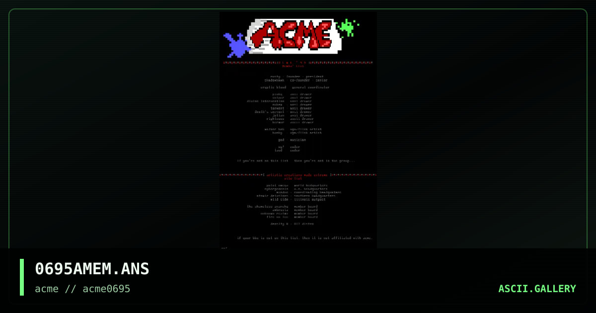 acme june 95 memb/site list!, by acme staff, 1995