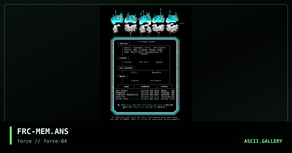 fORCE Memba's Listing, by force, 1995