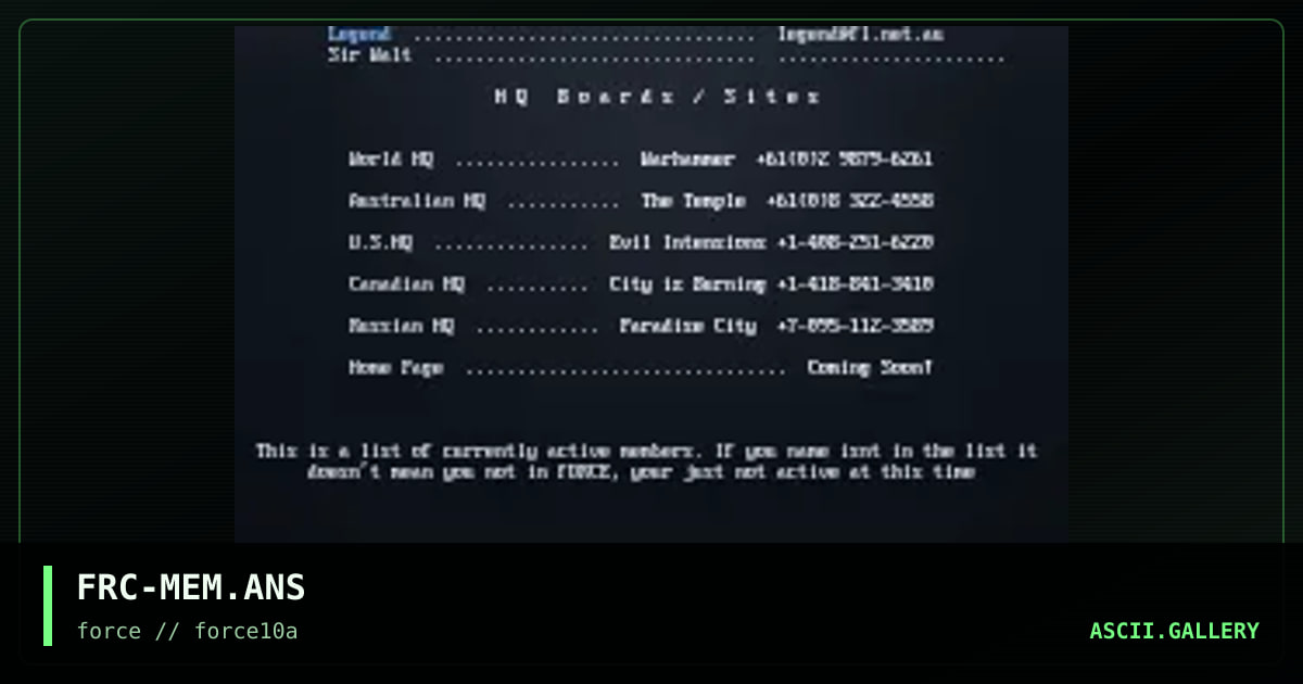 Force Memberlist, by force, 1996
