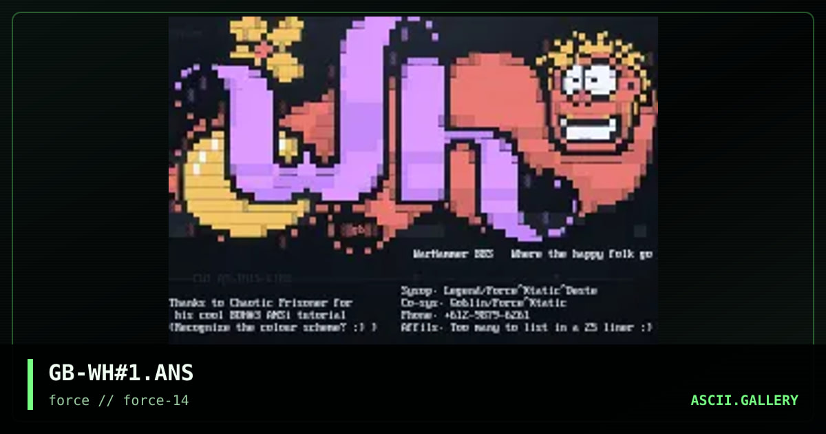 My Wonderful WarHammer BBS logo, by goblin, 1996