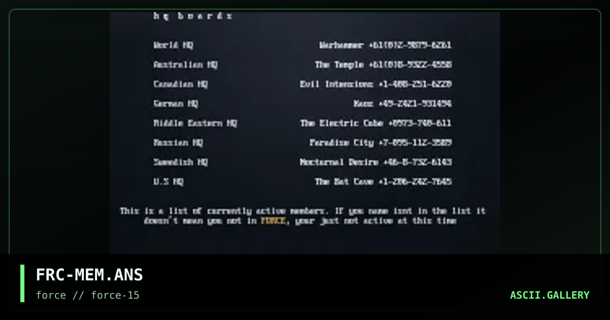 Force Memberlist, by anubis, 1997