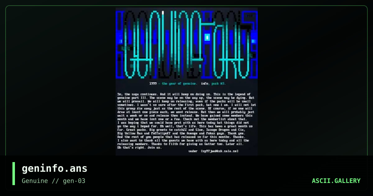 genuine info, by rawlock, 1999