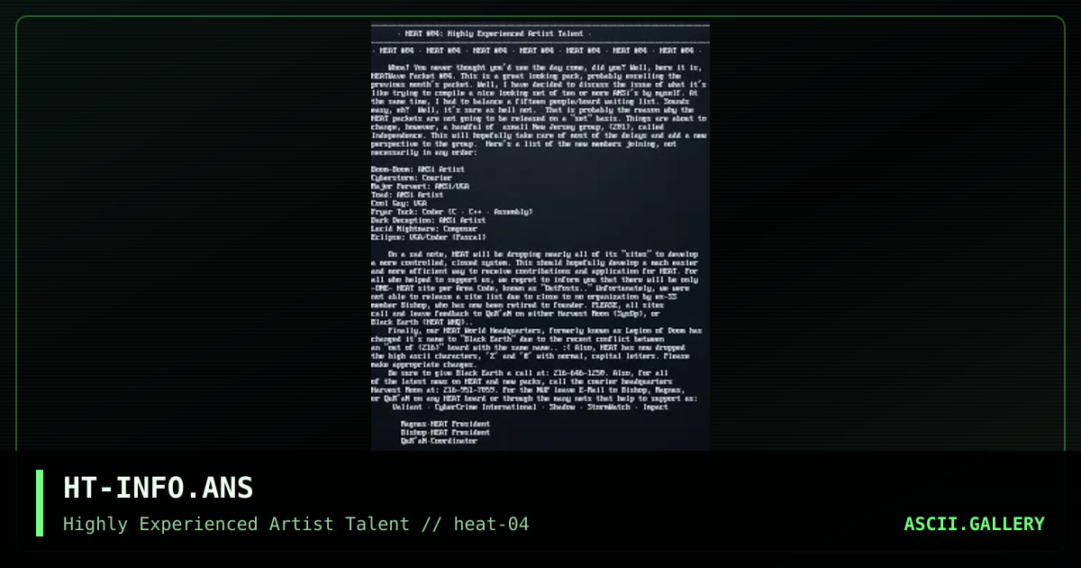 HT-INFO.ANS, by heat staff, 1994