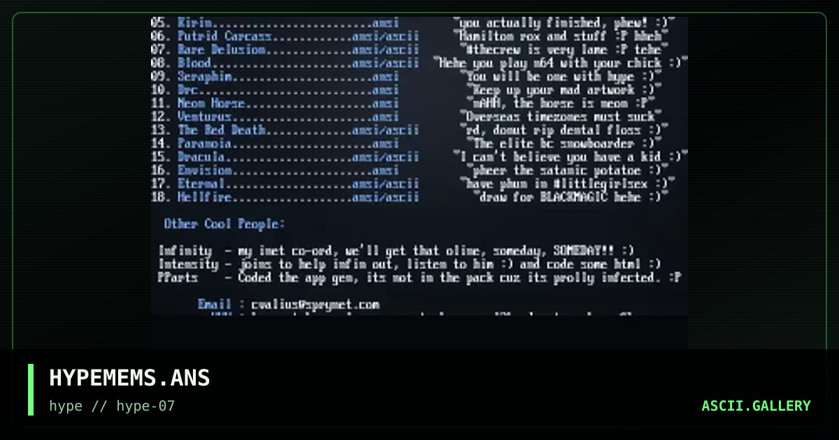 " Hype Memlist as of 1/5/97 ", by da drug, 1997