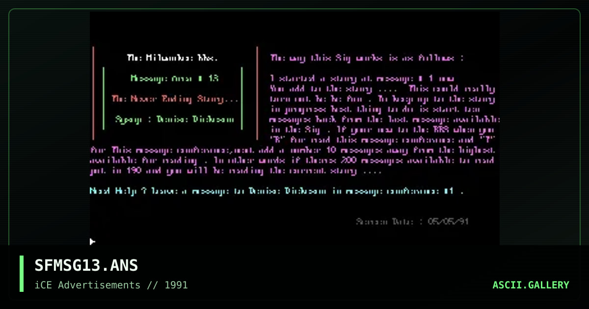 SFMSG13.ANS, by denise dickeson, 1992