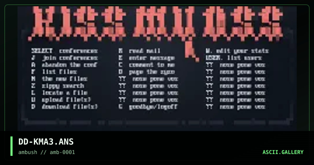 Kiss My Ass - Main Menu, by diamond darrell, 1996