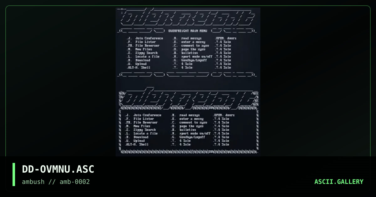 Overfreight Main Menu, by diamond darrell, 1996