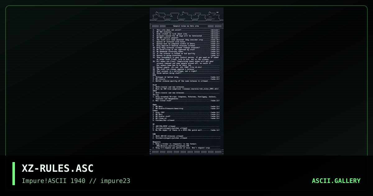 XZ-RULES.ASC, by xzip, 2001