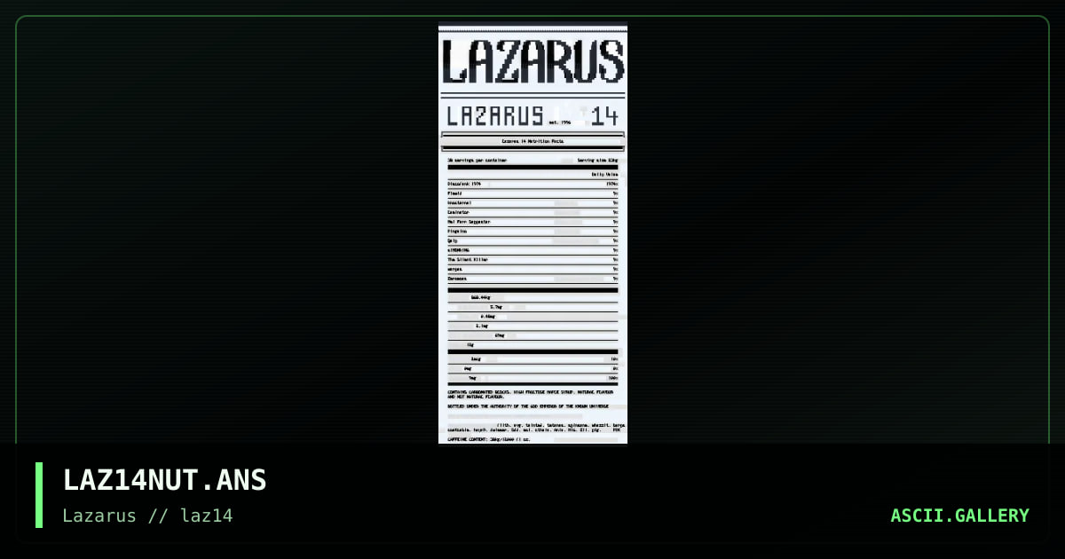 LAZ 14 NUTRITION FACTS, by warpus, 2021