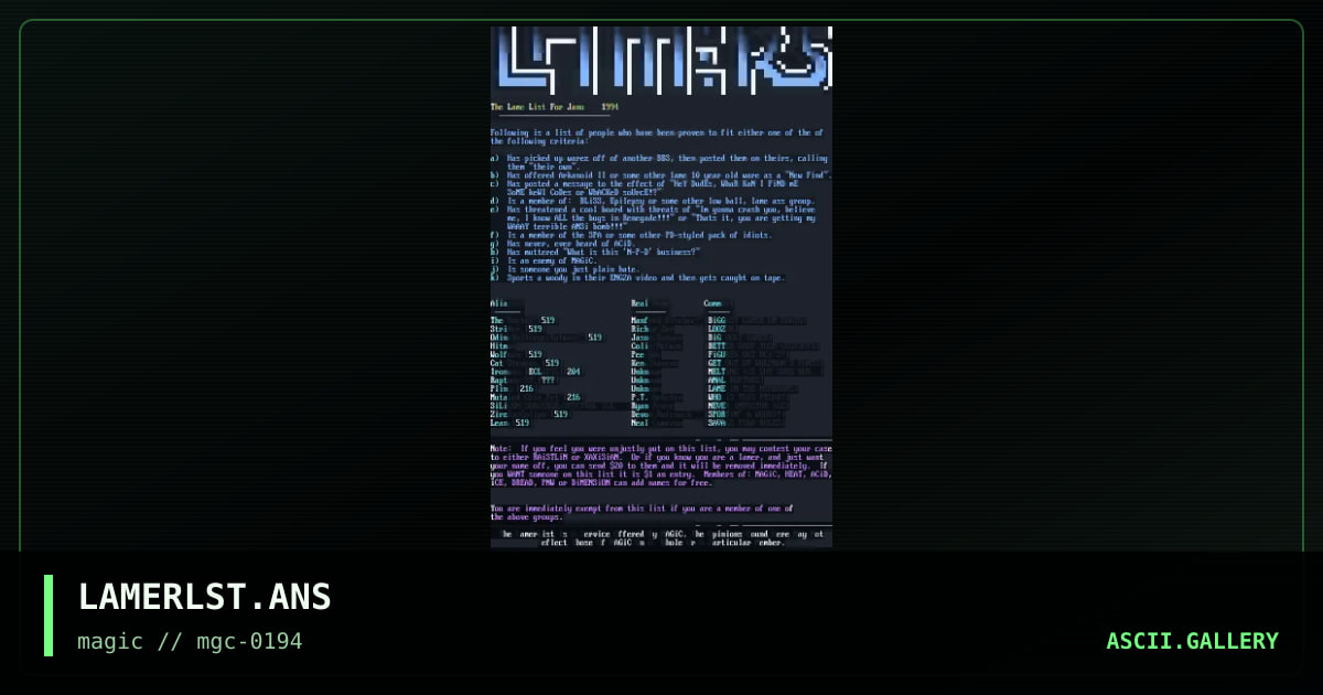 LAMERLST.ANS, by magic, 1994