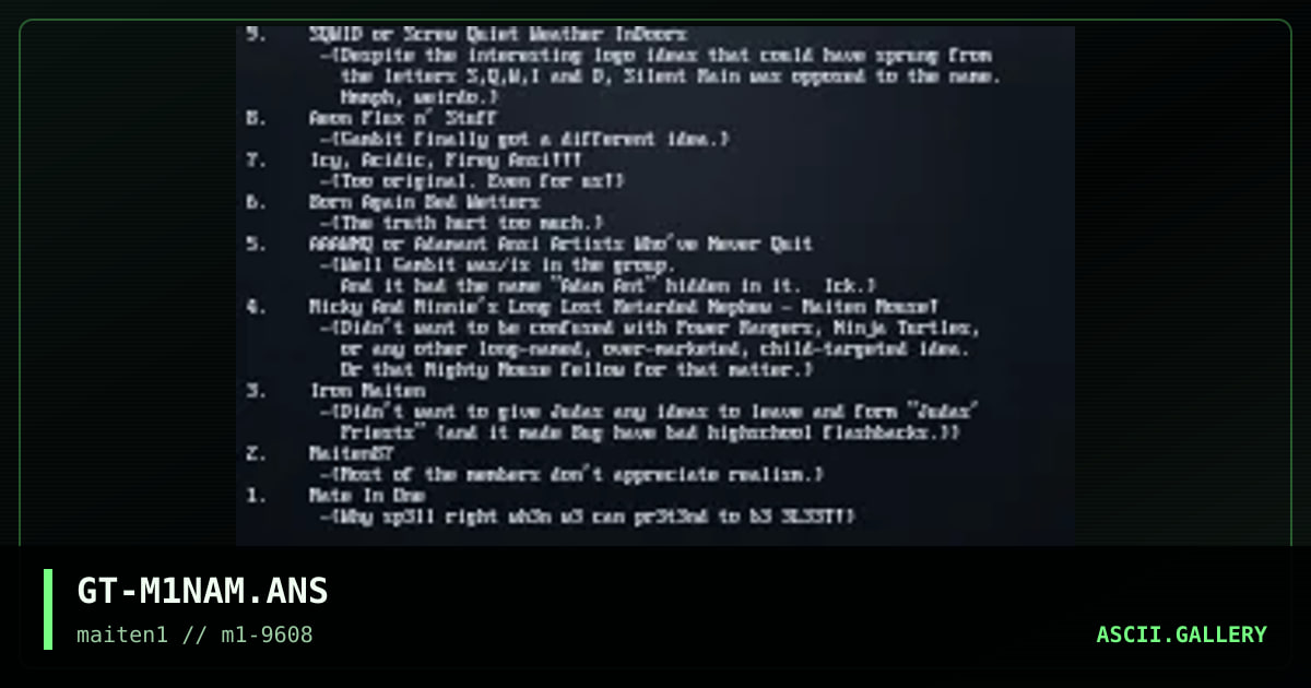 Maiten1 Name Throw-Outs, by gambit, 1996