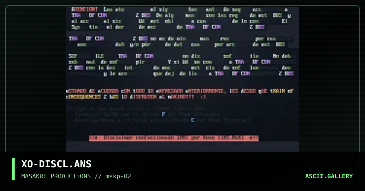 T.O.C. 2 BBS - Disclaimer, by xose, 1996