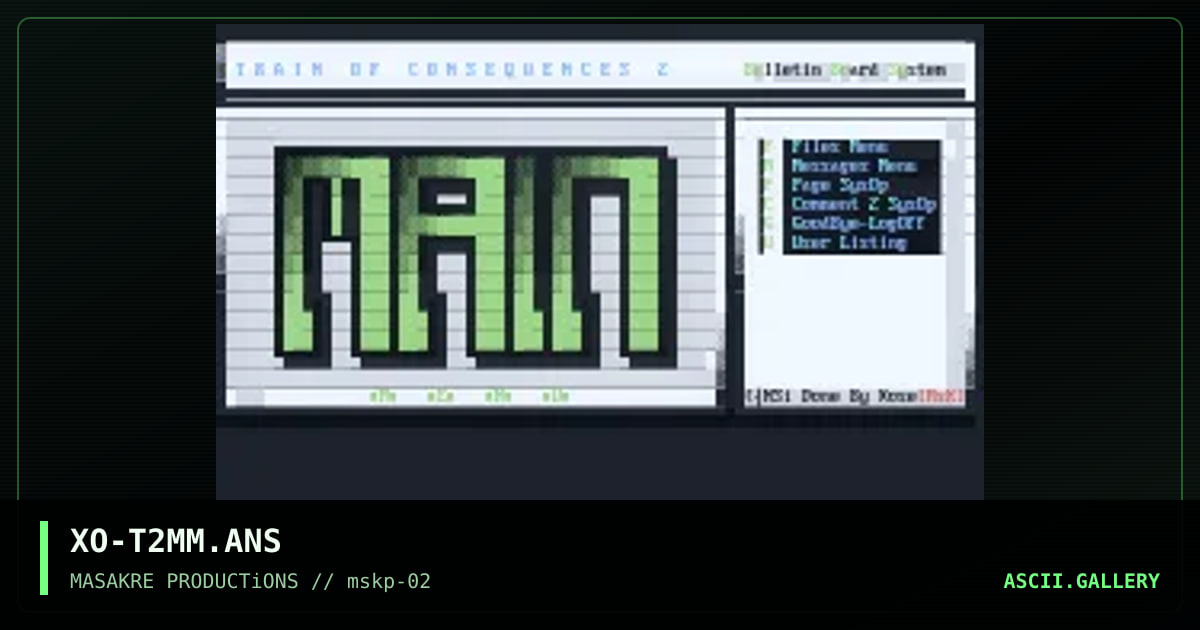 T.O.C. 2 BBS - Main Menu, by xose, 1996
