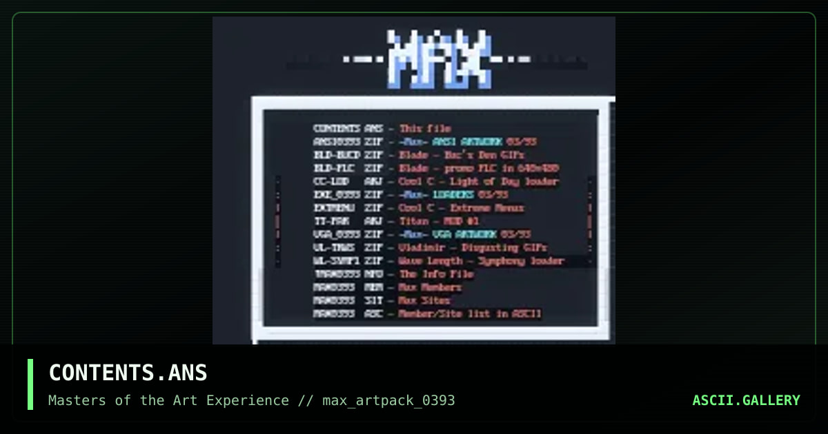 CONTENTS.ANS, by max staff, 1993