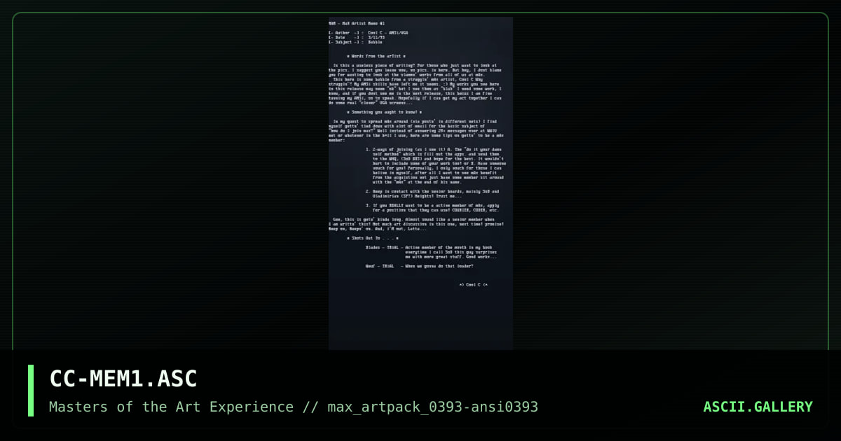 CC-MEM1.ASC, by max staff, 1993