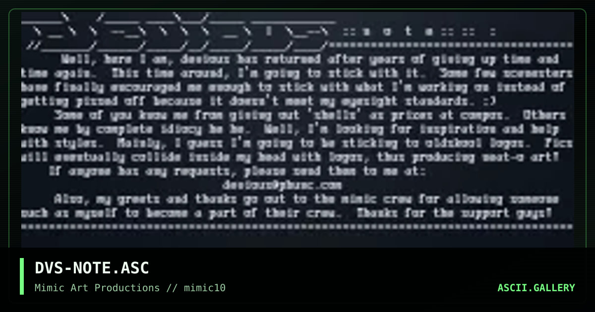 DVS-NOTE.ASC, by devious, 1999