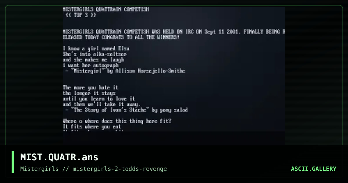 Quattrain Competition, by untagged, 2018