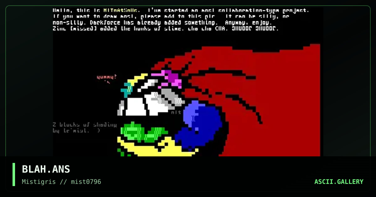 Art Created at the Mistmeet 1.0, by nitnatsnoc, zinc, darkforce, kestrel, cthulu, trinity, the pope, 1996